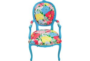 Lily Pulitzer chintz fabric on chair through One King;s Lane